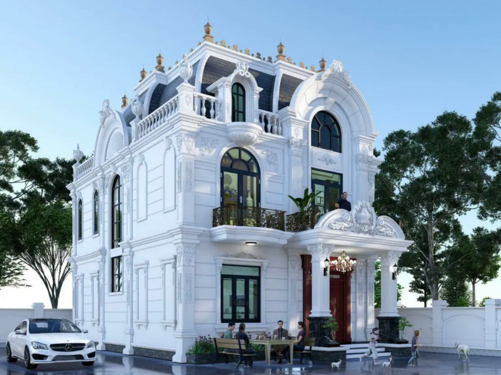 Thiết kế nhà 2 tầng 5 phòng ngủ 200m2 hệ mái Mansard