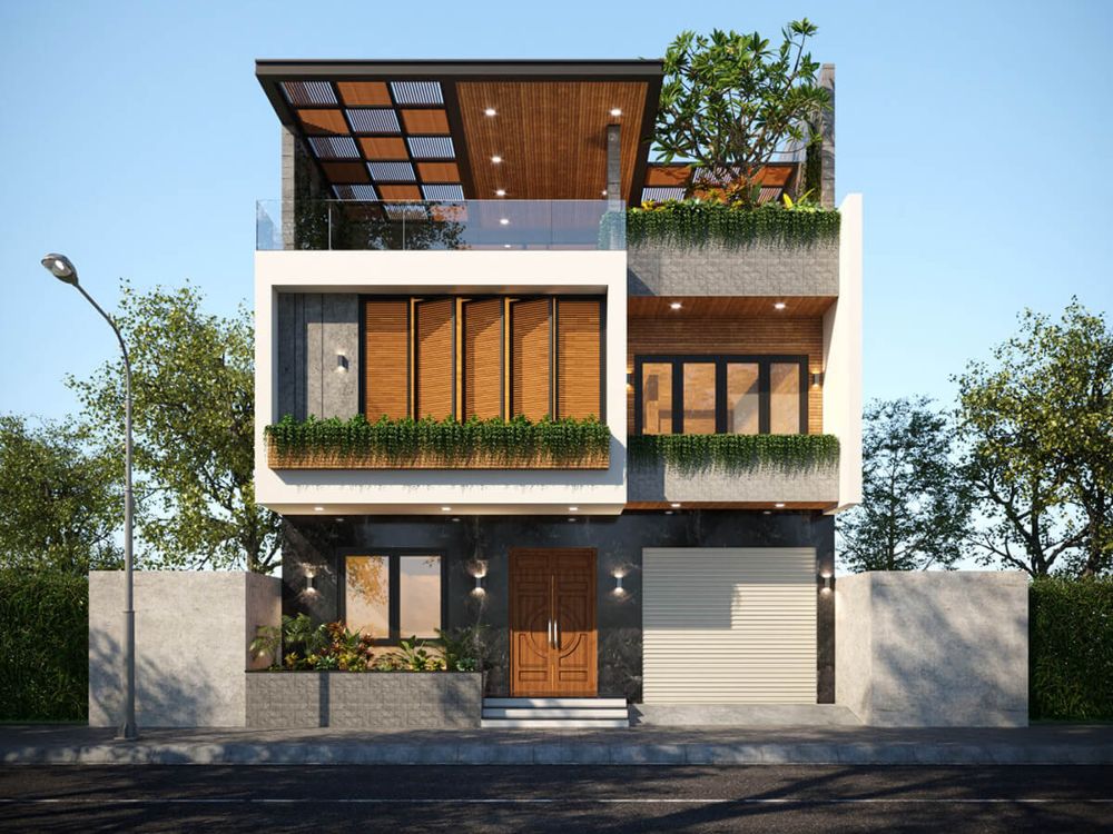 Mẫu biệt thự hiện đại 200m2 có sân thượng
