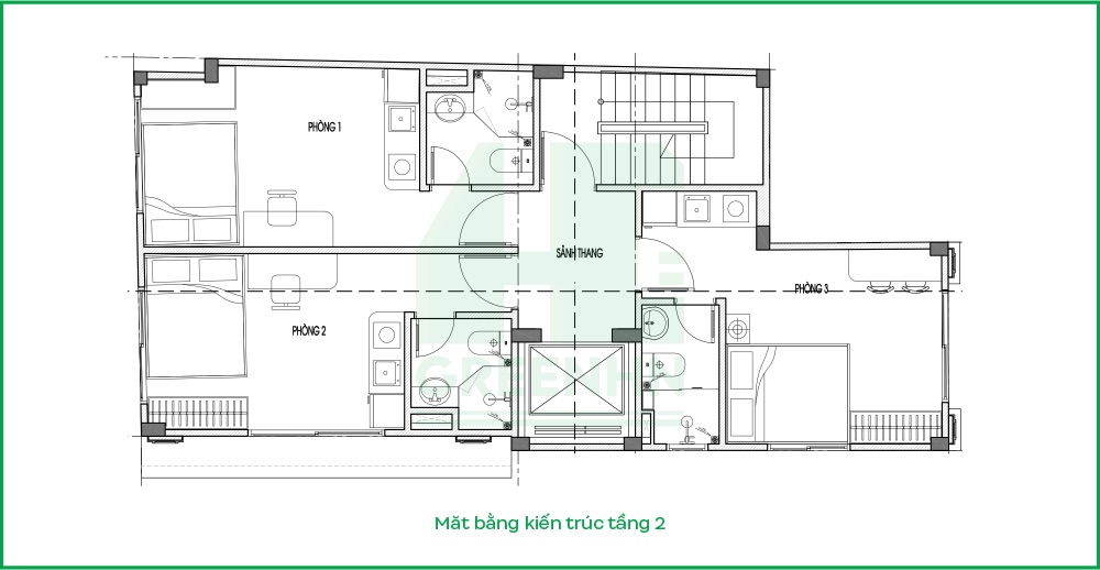 Mặt bằng tầng 2 CCMN chị Thoa - Thanh Trì