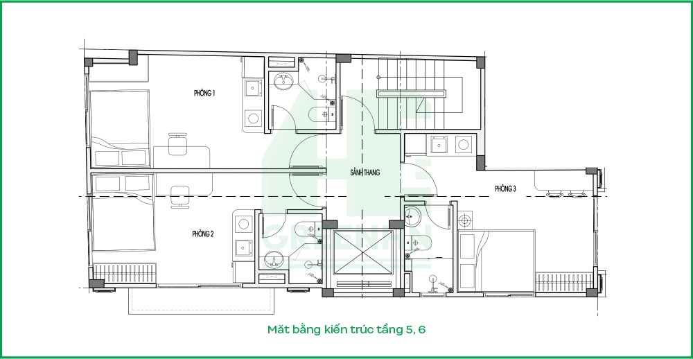 Mặt bằng tầng 5,6 CCMN chị Thoa - Thanh Trì