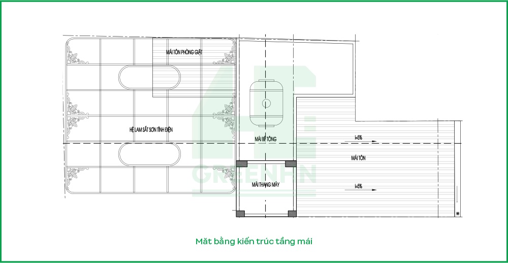 Mặt bằng tầng mái CCMN chị Thoa - Thanh Trì