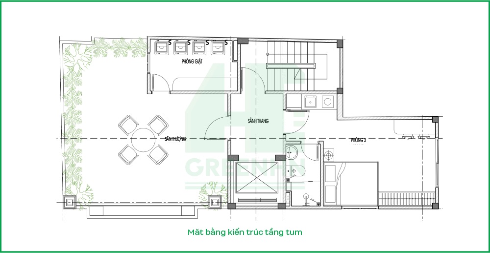 Mặt bằng tầng tum CCMN chị Thoa - Thanh Trì