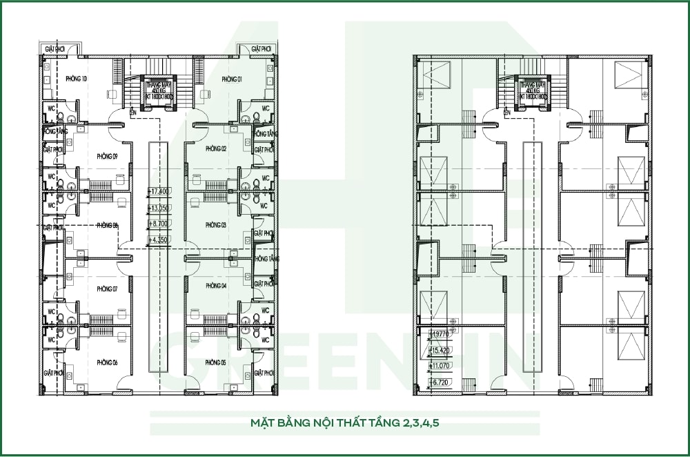 Mặt bằng tầng 2, 3, 4, 5 nhà chị Nguyệt Hà Nội