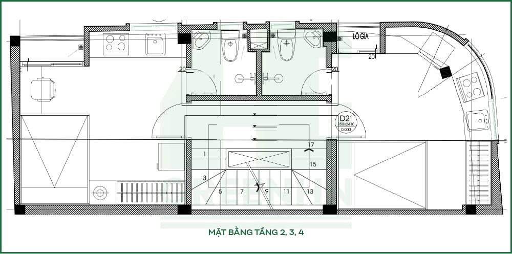 Mặt bằng kiến trúc tầng 2, 3, 4 anh Phú - Cầu Giấy