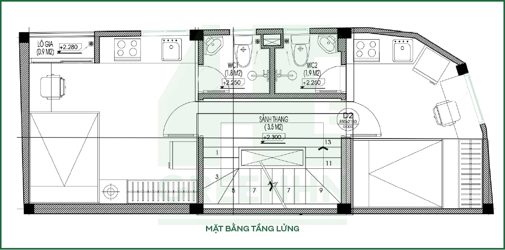Mặt bằng kiến trúc tầng lửng anh Phú - Cầu Giấy