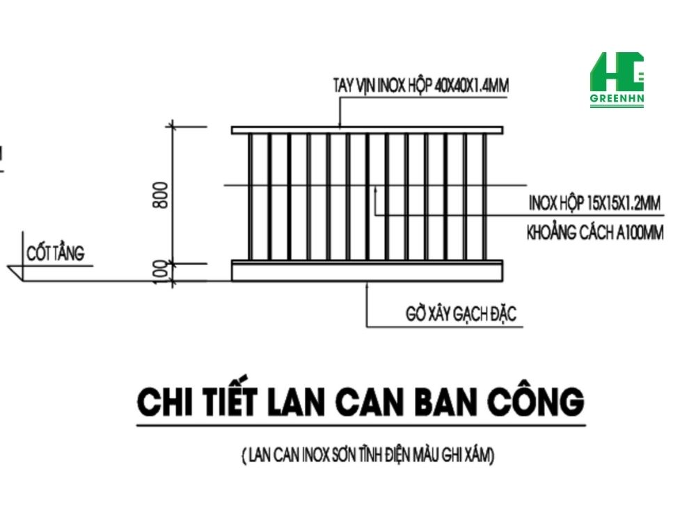 Bản vẽ chi tiết lan can ban công bằng inox