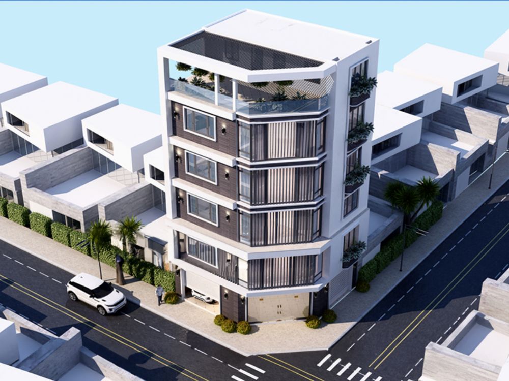 Thiết kế mẫu nhà phố 2 mặt tiền 5 tầng