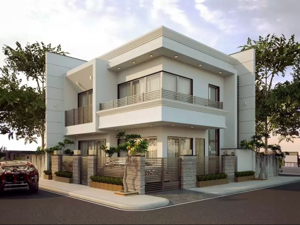 Thiết kế nhà 2 mặt tiền vát góc 2 tầng