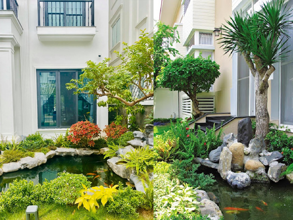 Hồ cá, tiểu cảnh bày trí trong không gian biệt thự 2 tỷ
