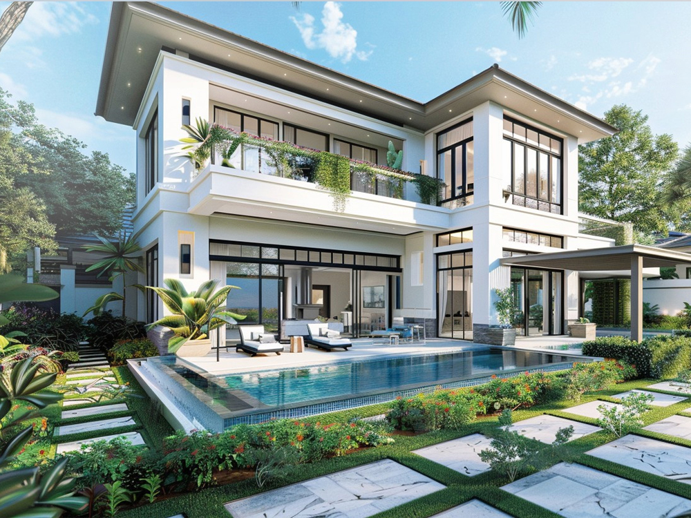 biet thu nha vuon co ho boi rong 1000m2 dep hien dai