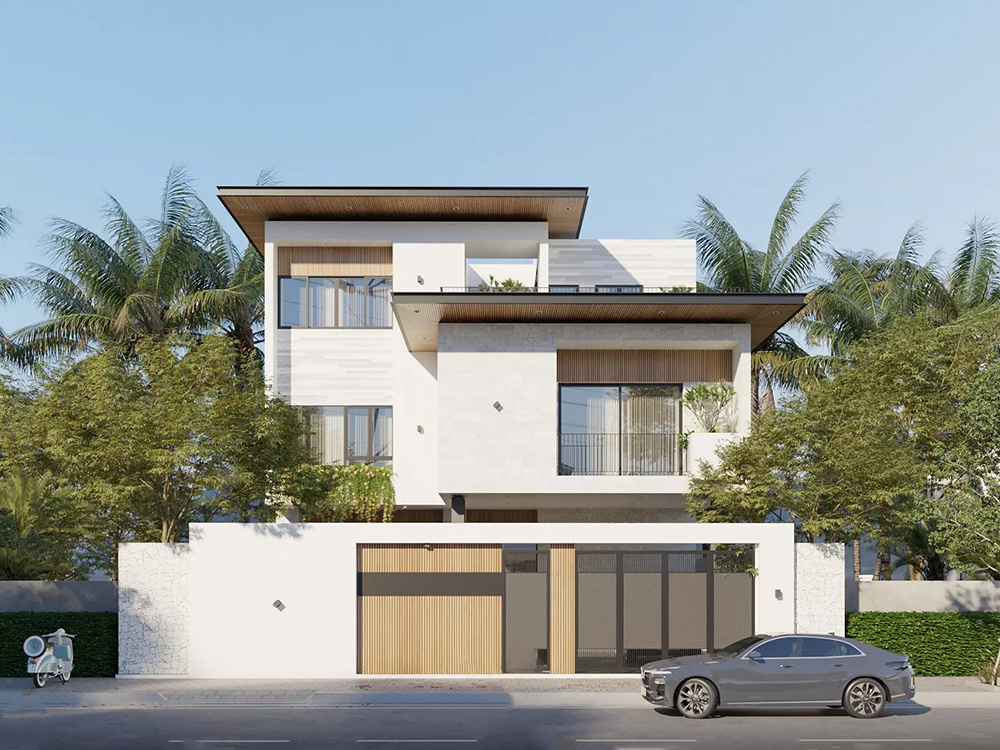Biệt thự nhà vườn 300m2 phong cách hiện đại với cửa sổ lớn, đón ánh sáng tự nhiên và không gian mở rộng
