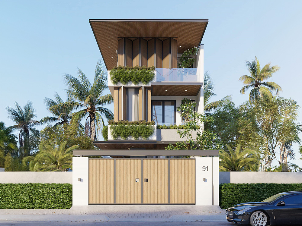 Mẫu biệt thự 300m2 hiện đại, sử dụng ánh sáng tự nhiên và cây xanh tạo không gian sống mát mẻ và dễ chịu