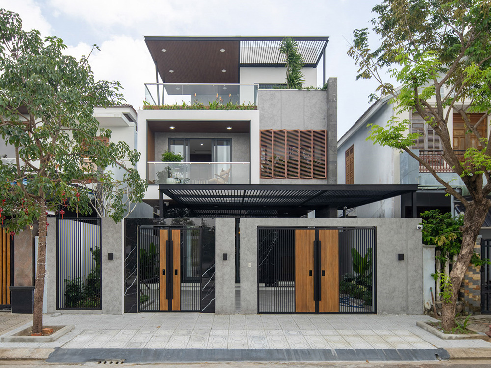 Biệt thự nhà vườn 300m2 phong cách hiện đại, sử dụng cửa kính lớn để tận dụng ánh sáng tự nhiên
