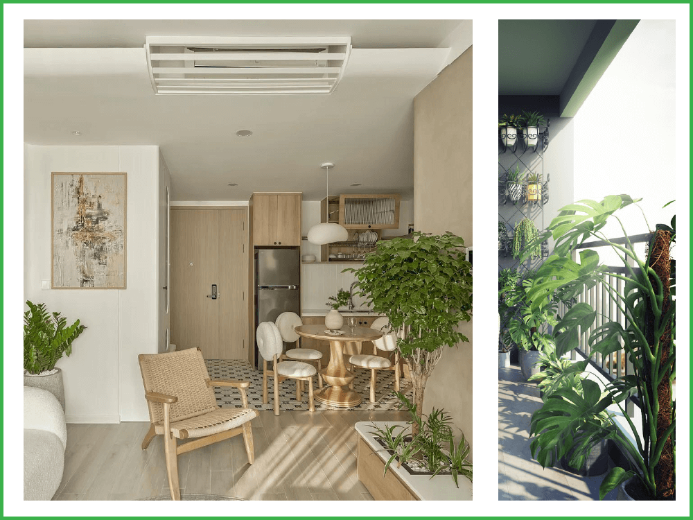 Mẫu thiết kế chung cư mini 60m2 kết hợp không gian xanh