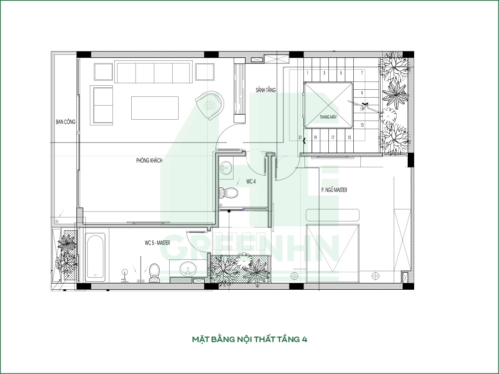 Mặt bằng công năng nhà phố kinh doanh tầng 4