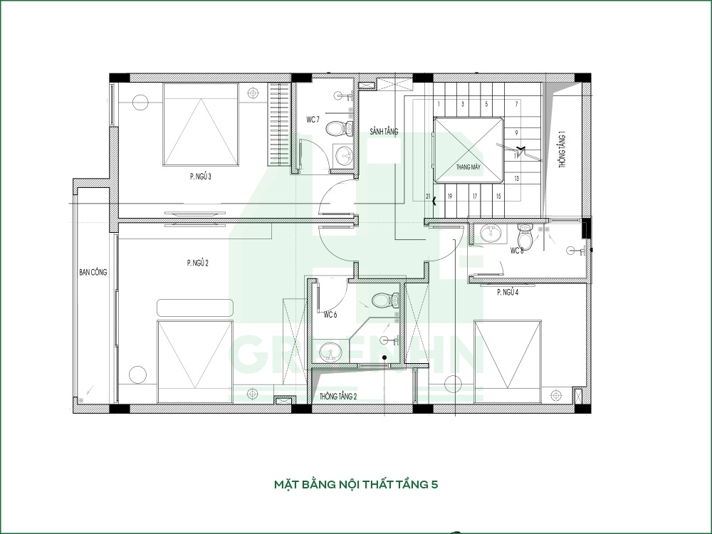 Mặt bằng công năng nhà phố kinh doanh tầng 5