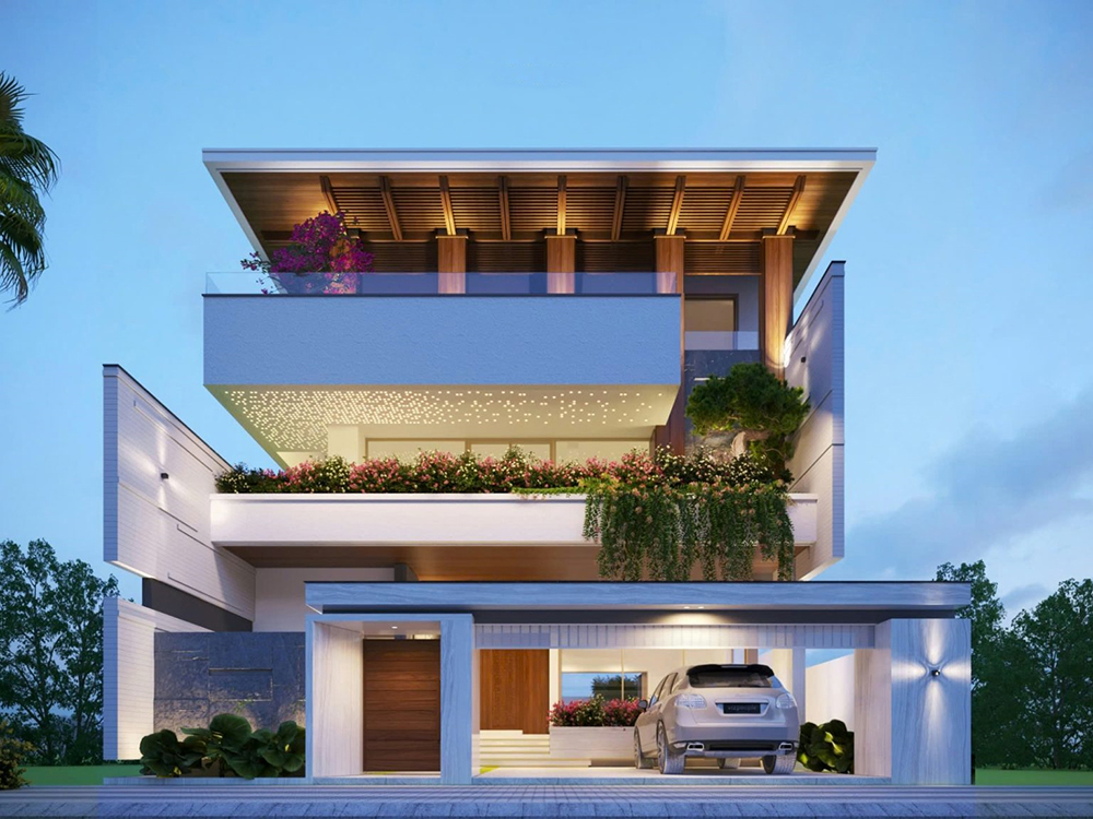 Biệt thự nhà vườn 400m² phong cách hiện đại với thiết kế ngoại thất tối giản, hiện đại và hòa hợp với thiên nhiên.
