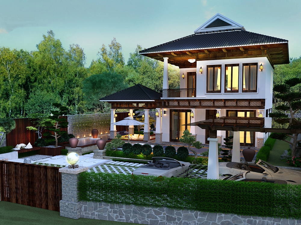 biet thu 2 tang phong cach zen co san vuon