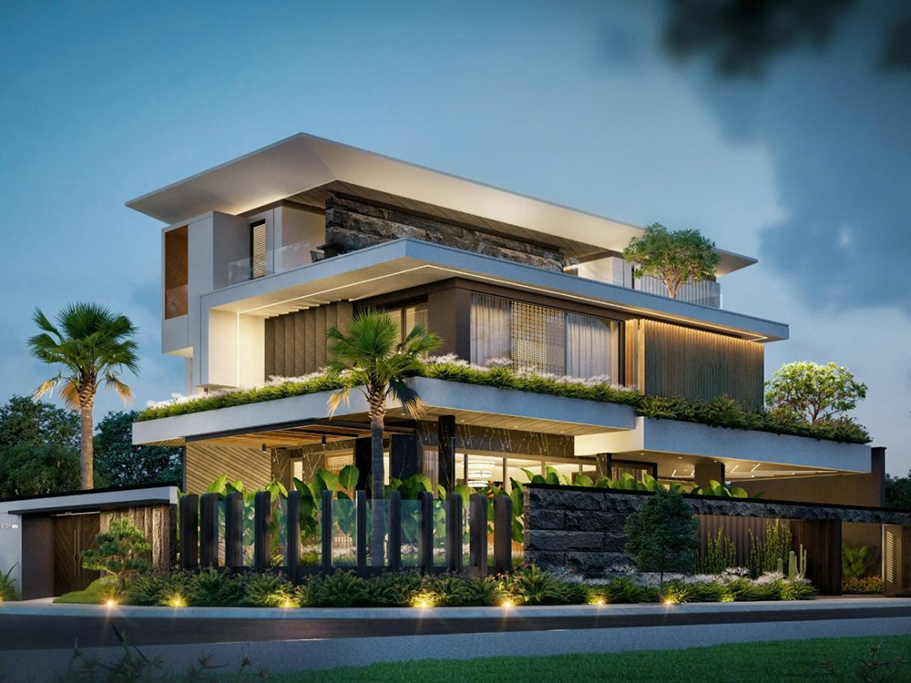 Biệt thự nhà vườn 400m² mẫu 2 phong cách hiện đại, không gian sống mở và thanh thoát.