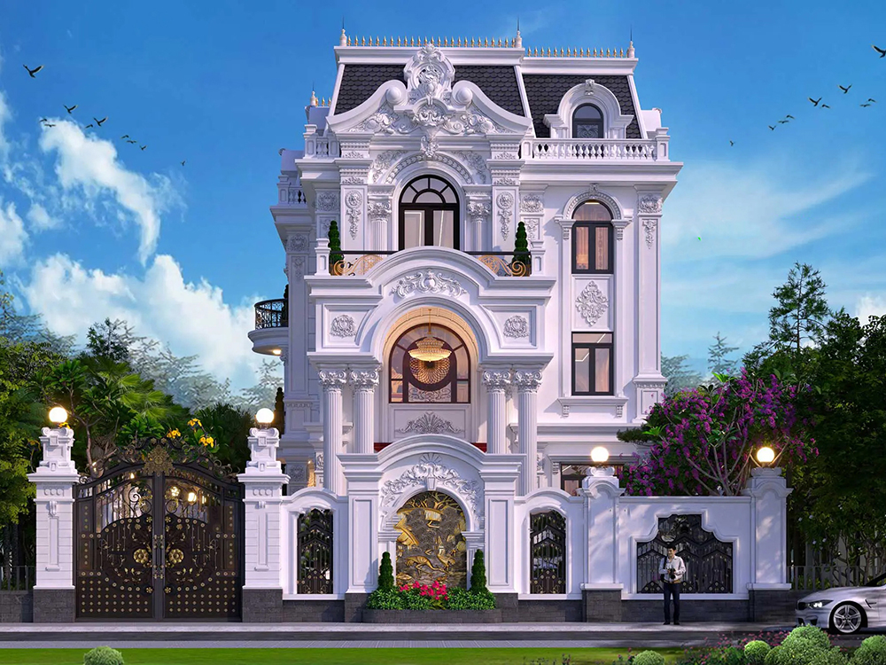 Mẫu biệt thự sân vườn 400m2 phong cách Tân Cổ Điển sang trọng