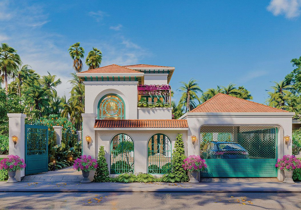 Biệt thự 2 tầng 400m² phong cách Địa Trung Hải mái đỏ truyền thống