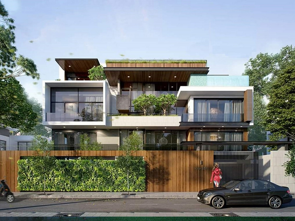 Biệt thự nhà vườn 400m2, kết hợp giữa các yếu tố hiện đại và không gian thiên nhiên xung quanh.
