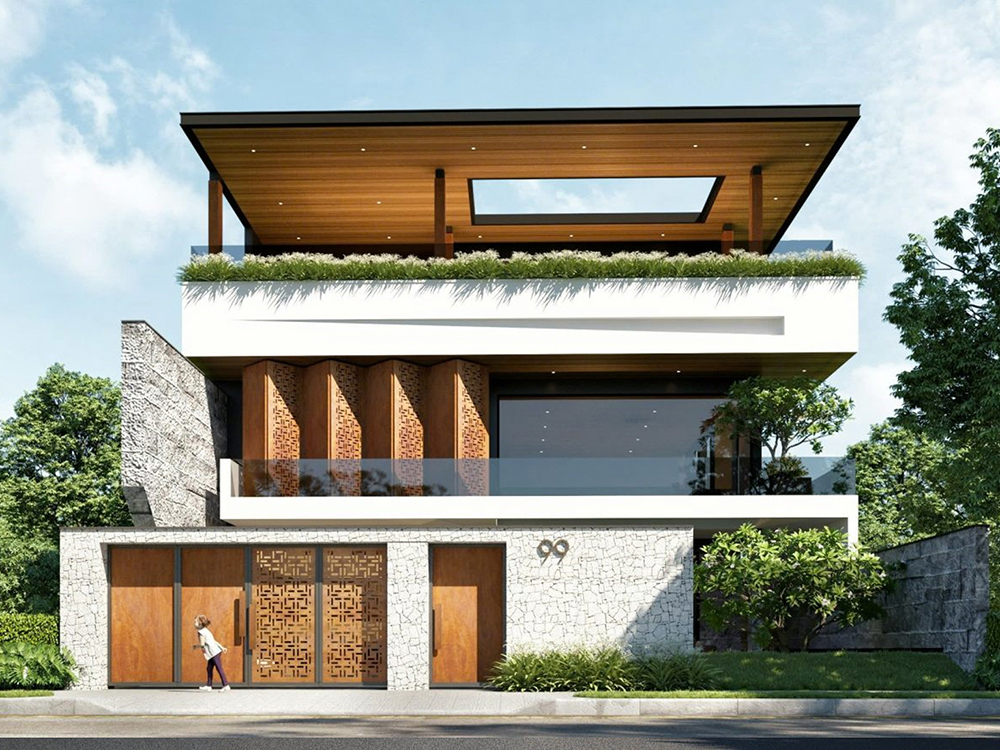 Biệt thự 400m2 với thiết kế hiện đại, cửa kính lớn giúp không gian sống trở nên thông thoáng và thoải mái hơn.