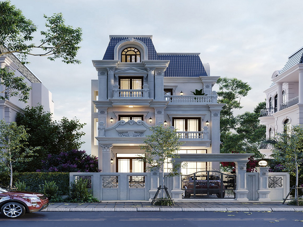 Thiết kế biệt thự Tân Cổ Điển diện tích 400m2 với sân vườn xanh mát