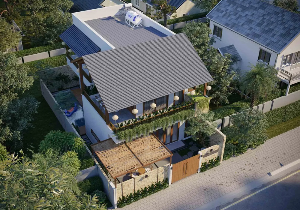 biệt thự 400m2 phong cách zen có 2 tầng và sân vườn bao quanh