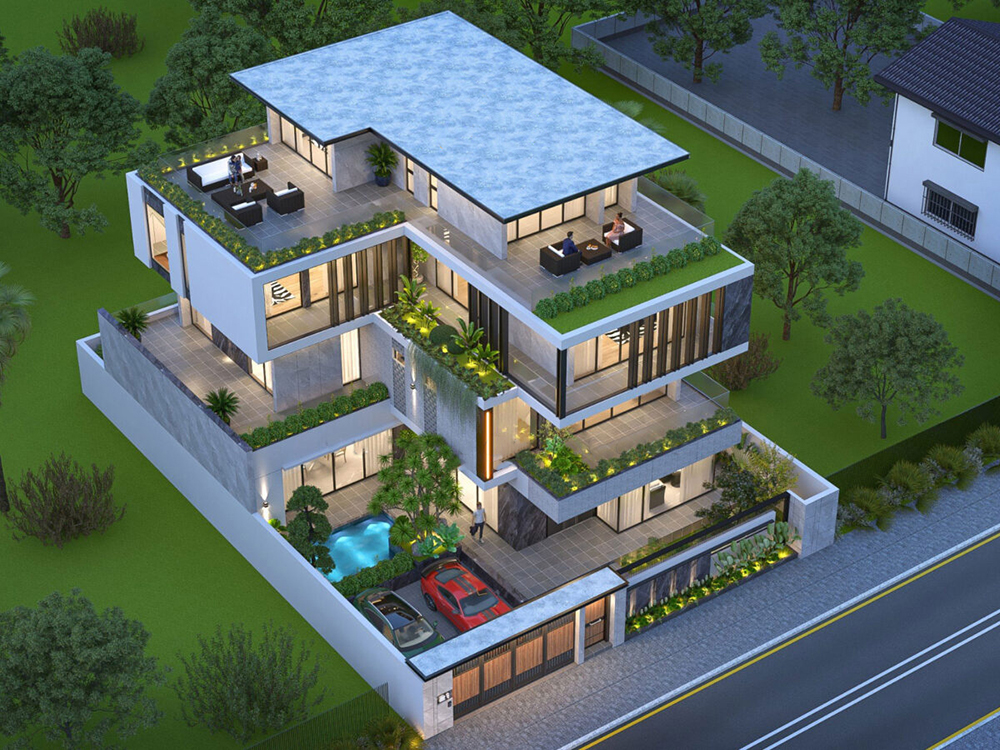 biet thu san vuon 500m2 phong cach hien dai