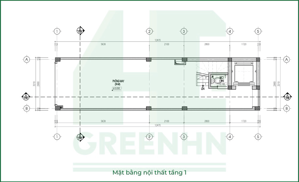 Mặt bằng tầng 1 nhà 7 tầng anh Minh Hà Nội