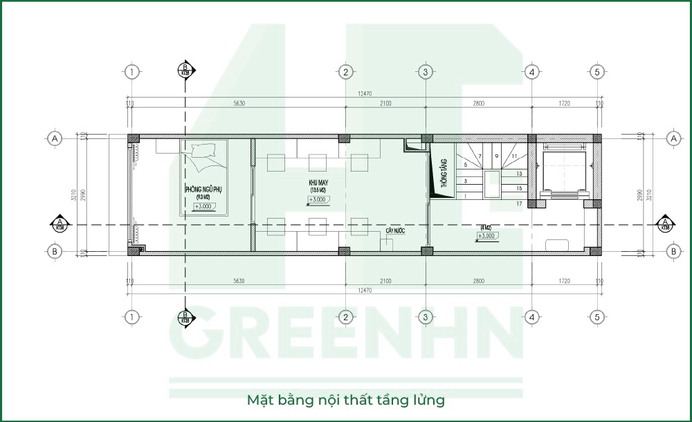 Mặt bằng tầng lửng nhà 7 tầng anh Minh Hà Nội