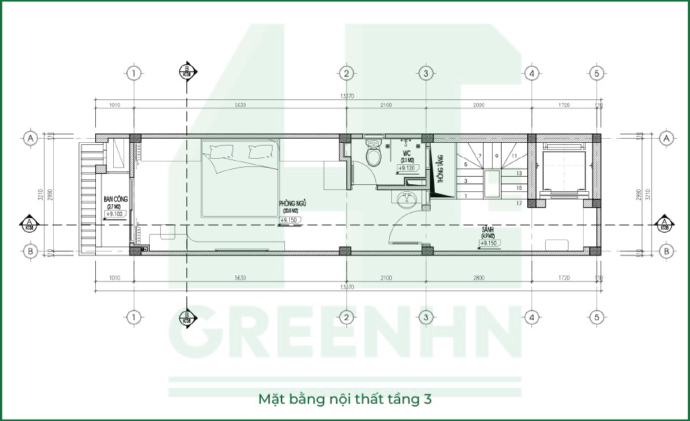 Mặt bằng tầng 3 nhà 7 tầng anh Minh Hà Nội