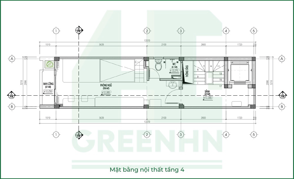 Mặt bằng tầng 4 nhà 7 tầng anh Minh Hà Nội