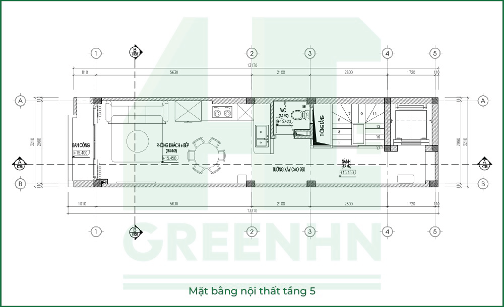 Mặt bằng tầng 5 nhà 7 tầng anh Minh Hà Nội