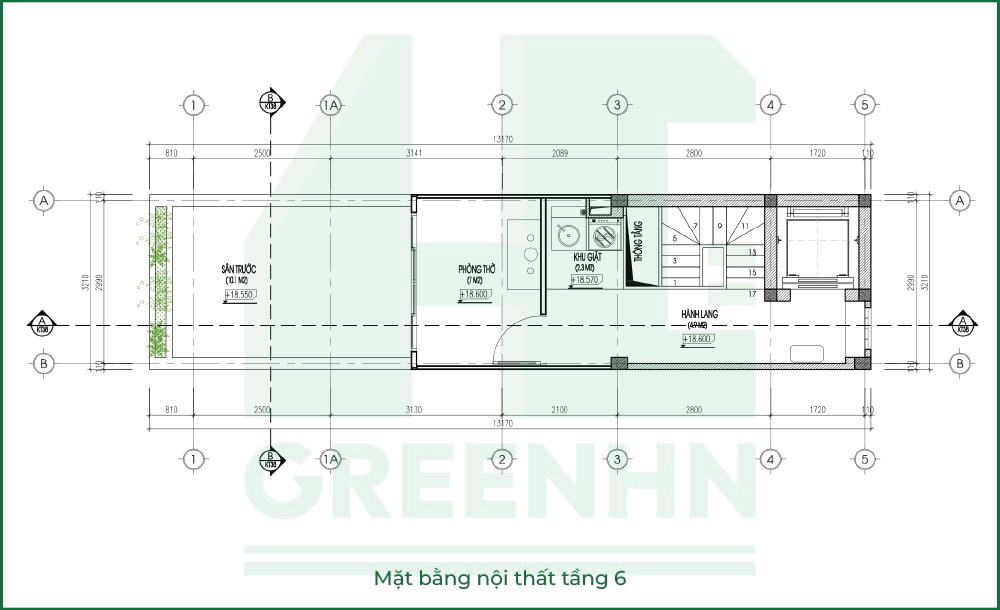 Mặt bằng tầng 6 nhà 7 tầng anh Minh Hà Nội