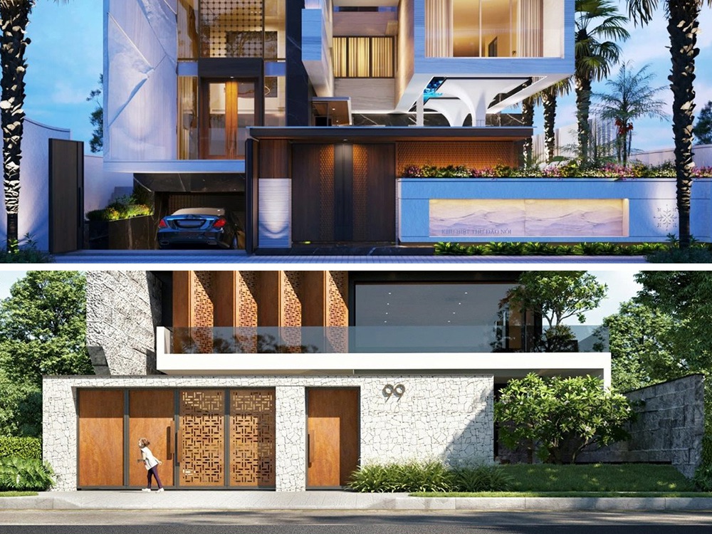Hàng rào biệt thự bê tông chắc chắn, kết hợp các họa tiết đầy nghệ thuật.