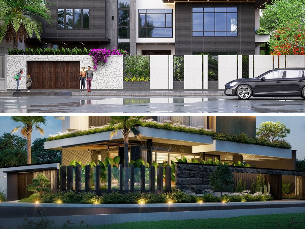 Hàng rào biệt thự hiện đại mang lại cảm giác thoáng đãng nhưng vẫn kín đáo, phù hợp với phong cách kiến trúc tối giản.