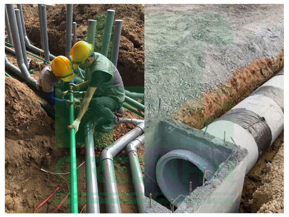 Hệ thống đường ống và hố thu nước ngầm dẫn nước ra ngoài