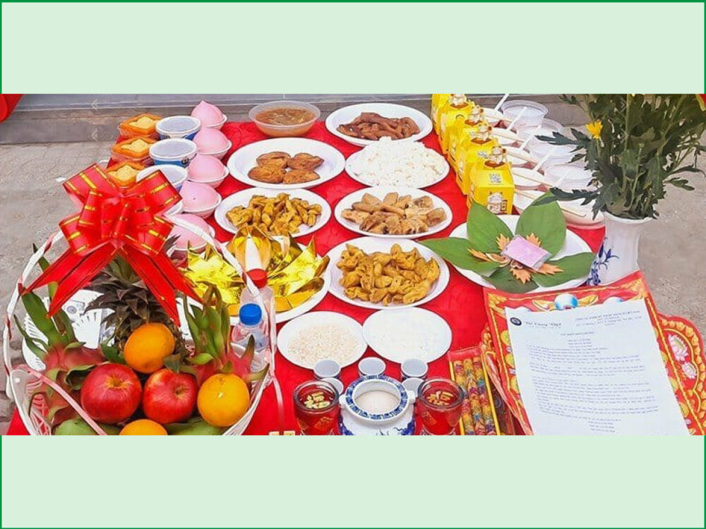 Mâm cúng động thổ chay