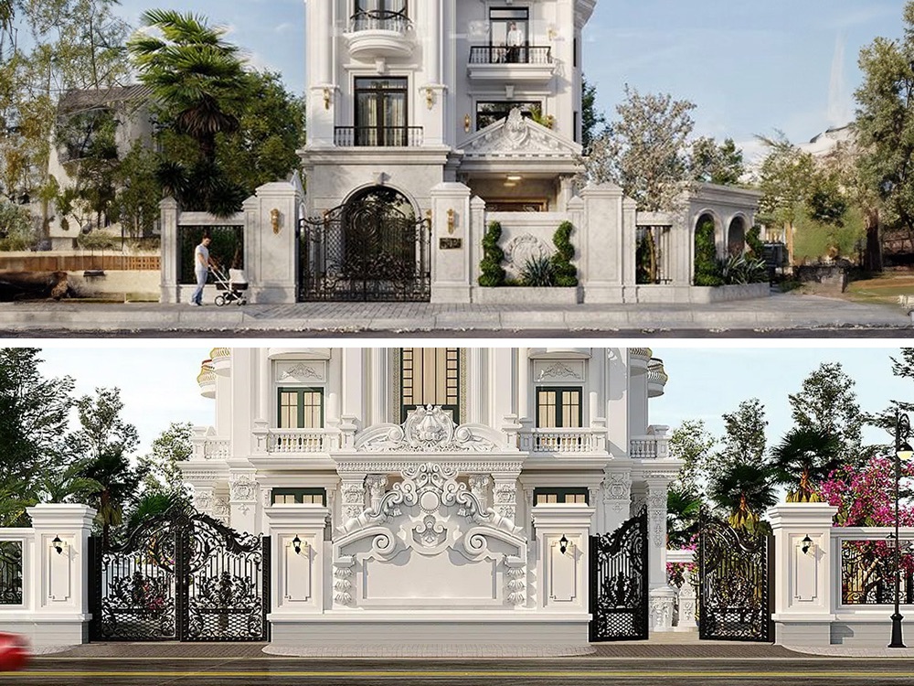 hàng rào biệt thự tân cổ điển với đường nét mềm mại, hài hòa, tạo nên vẻ đẹp đẳng cấp và sự riêng tư tối ưu cho ngôi nhà