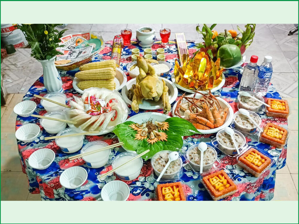 Mâm cúng động thổ miên trung