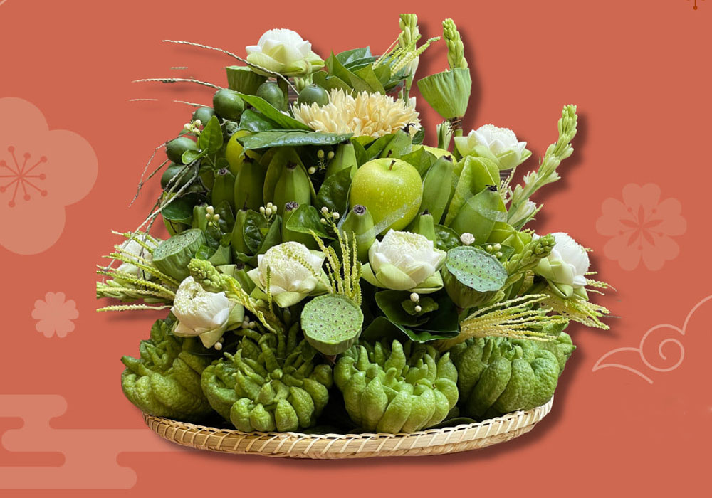 mâm ngũ quả cúng động thổ màu xanh