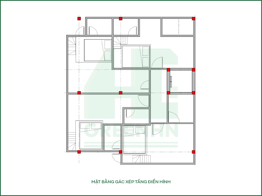 Mặt bằng gác xép tầng điển hình chị Hà - Hoài Đức