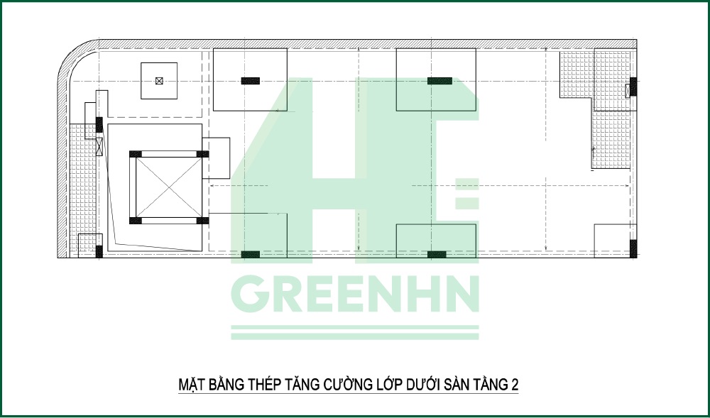 Mặt bằng thép tăng cường lớp dưới sàn không dầm