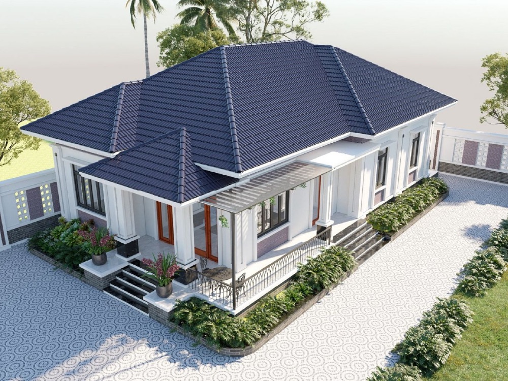 Thiết kế nhà 1 tầng mái Nhật 100m²